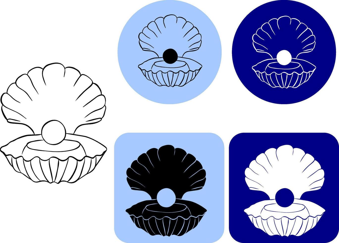 Seashell with pearl logo graphic ink line icon. shell and ocean animals, open seashell icon. Banner, poster, wrapping paper, sticker, print, modern textile design. vector