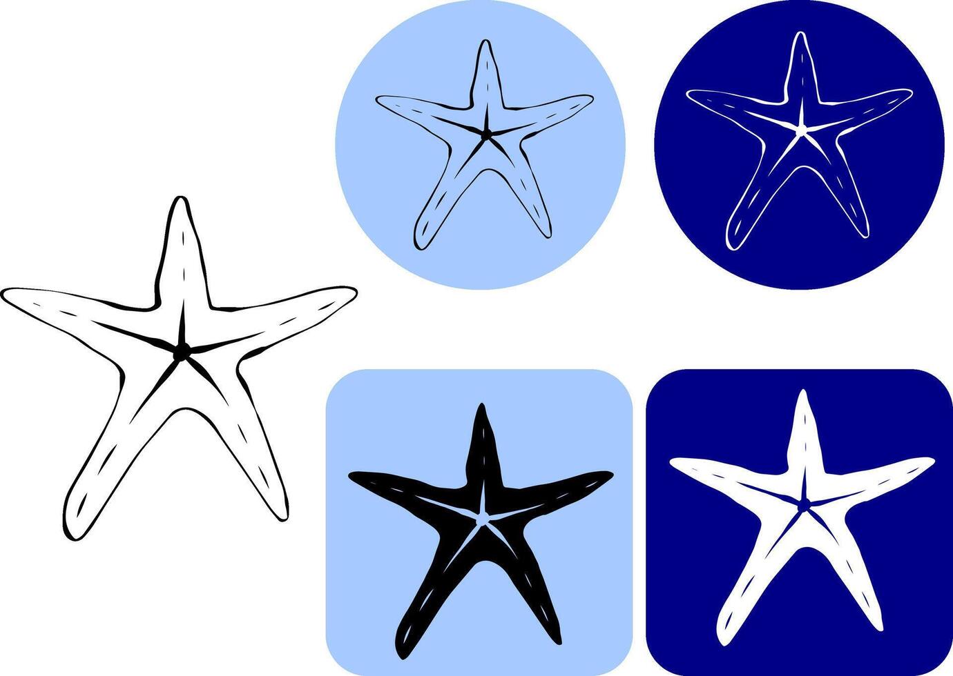 Starfish Silhouette Logo Image on colored Background. graphic line ink illustration suitable for website and application design needs. application design related to starfish. vector