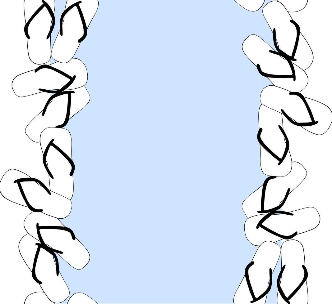 Flip flops summer shoes frame seamless vertical border template for text. graphic line ink illustration. for package, vacation design, fabric and textile. vector