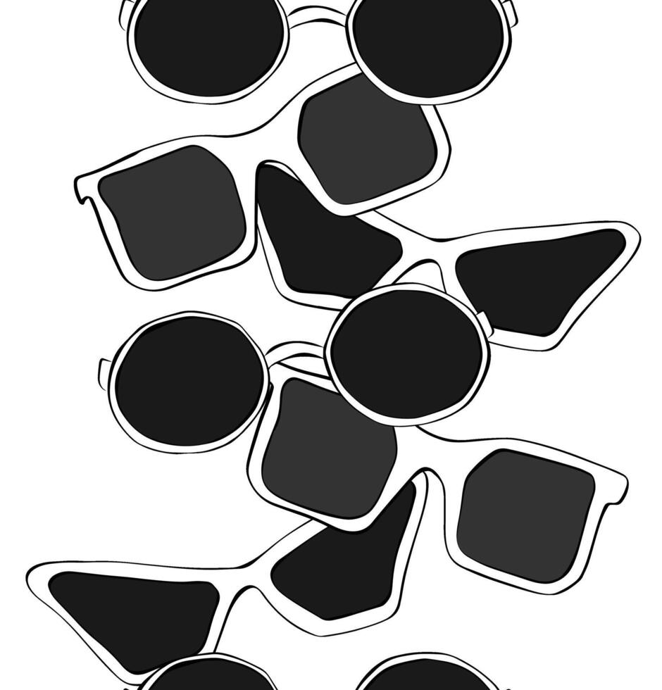 Sunglasses Vertical seamless border. graphic line ink Banner with traveling and tourism elements. Summer holiday background. for banners, print for fabric, labels, t-shirt printing. vector
