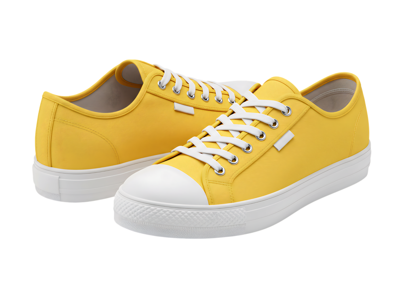 Stylish yellow canvas sneakers with white rubber soles isolated on transparent background png