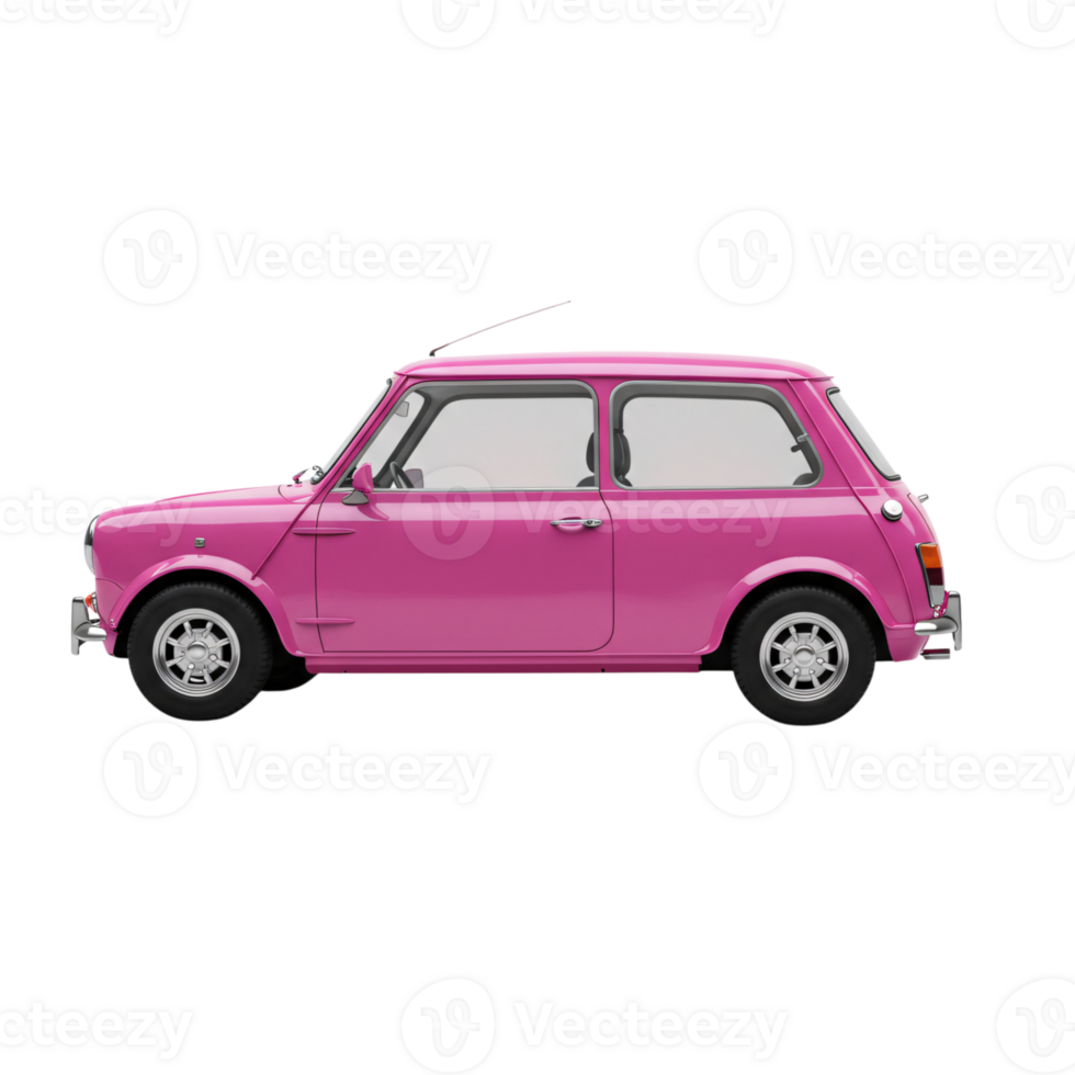 Pink vintage mini car, side view illustration. png