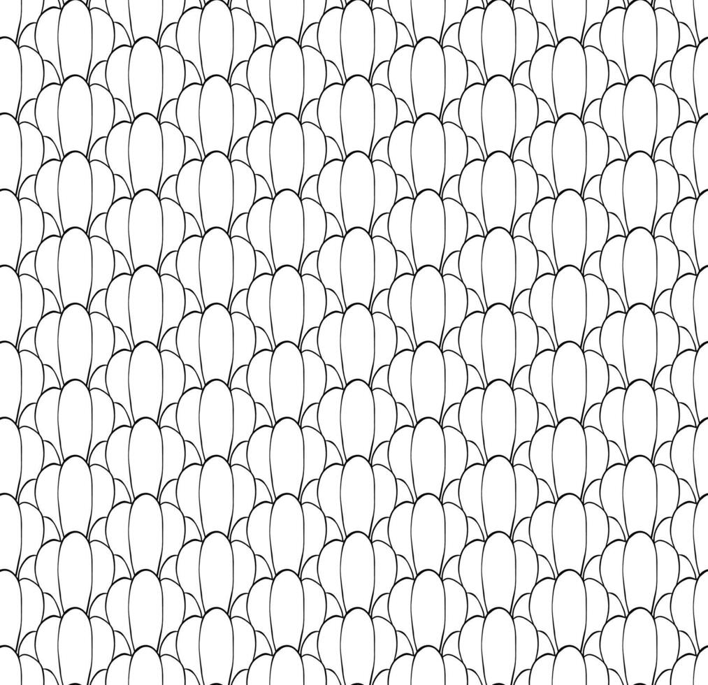 Seashells close up seamless pattern. graphic line ink Summer pattern of sea scallop for wrapping paper, wallpaper, notebook cover. Coloring Sheet for Stress Relief and Relaxation vector