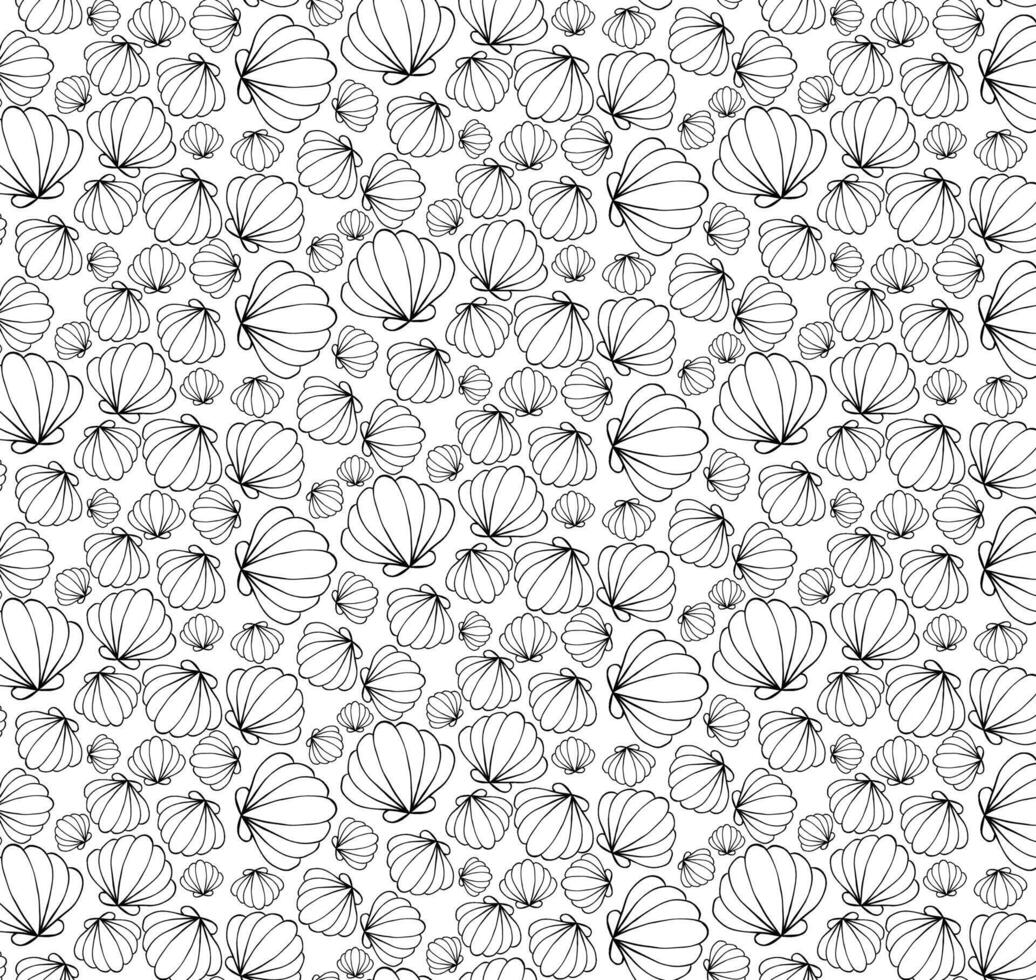 seashell close up Seamless surface pattern design. graphic line ink ornament with repeated rounded shapes. illustration for package, vacation design, fabric and textile. vector