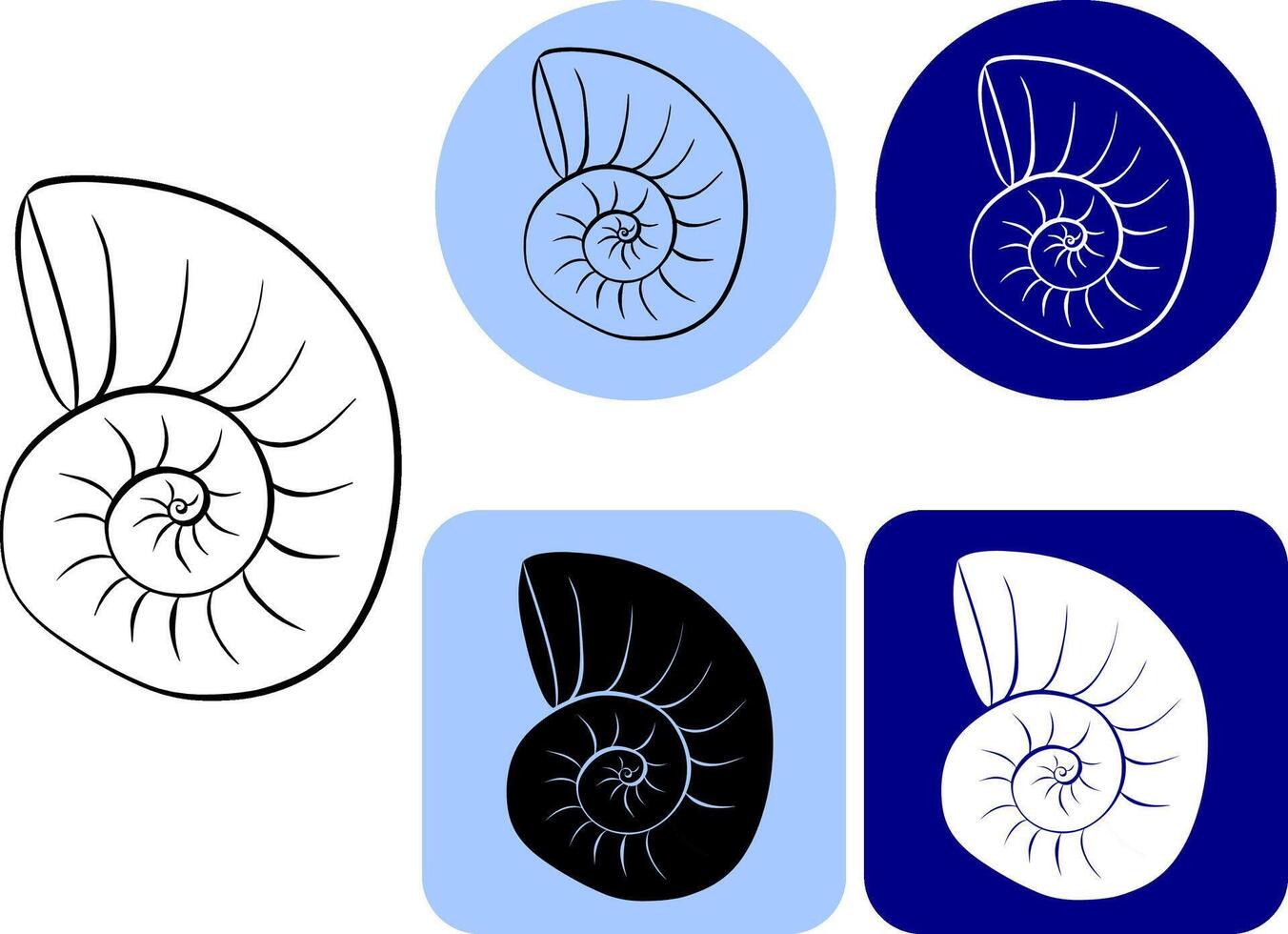Spiral seashell logo . Graphic line ink minimalist shaped logo. Fibonacci design. Graphic element. Minimalist, elegant, seashell design. For logo, web, package, sticker. vector