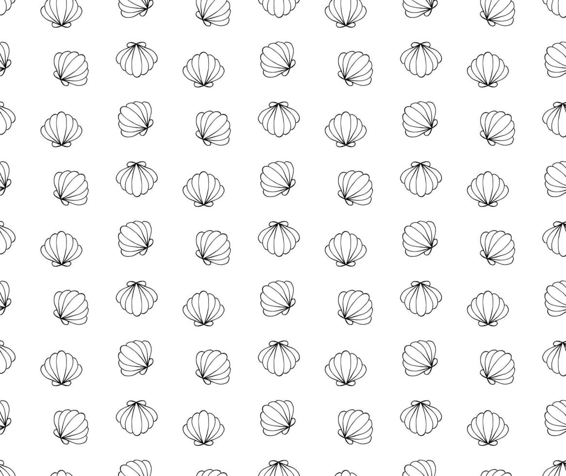 Seashell seamless pattern. graphic line ink illustration. Marine-inspired design. Coastal and beach theme concept for textile, wallpaper, and interior design. vector