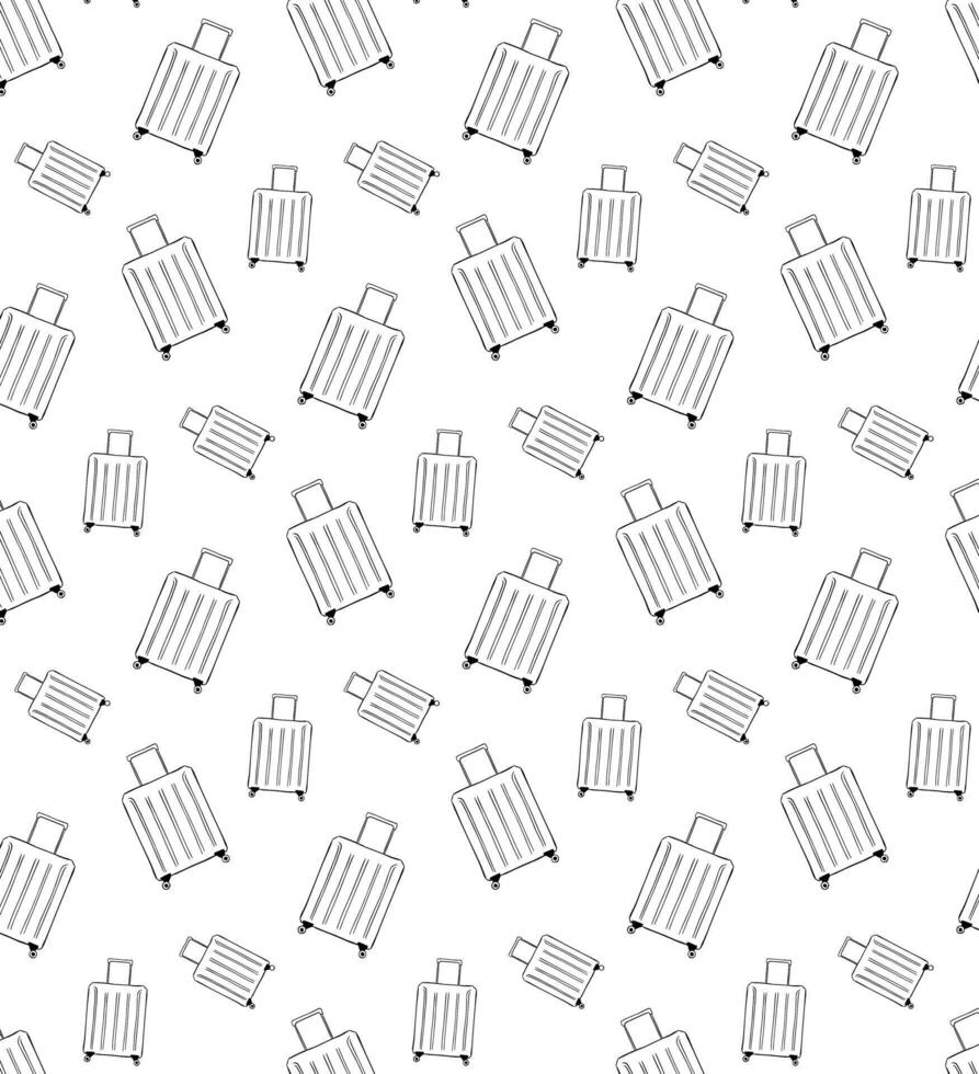 Traveling suitcases seamless pattern. graphic line ink illustration with suitcases. Vacation or traveling concept. illustration for package, vacation design, fabric and textile. vector