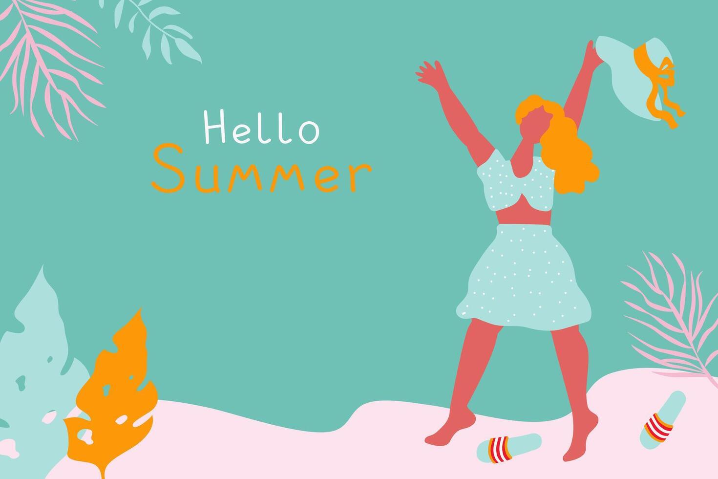 Summer background . Colorful illustration with happy people . vector