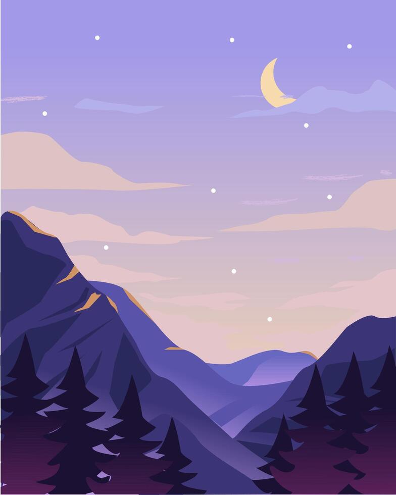 A Beautiful Dreamy Scenery Mountain and Deep Forest vector