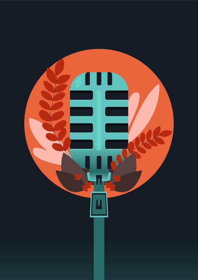 An Aesthetic Microphone with Leaves and Flowers vector