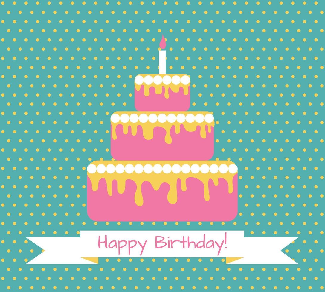 Birthday greeting retro card with cake vector