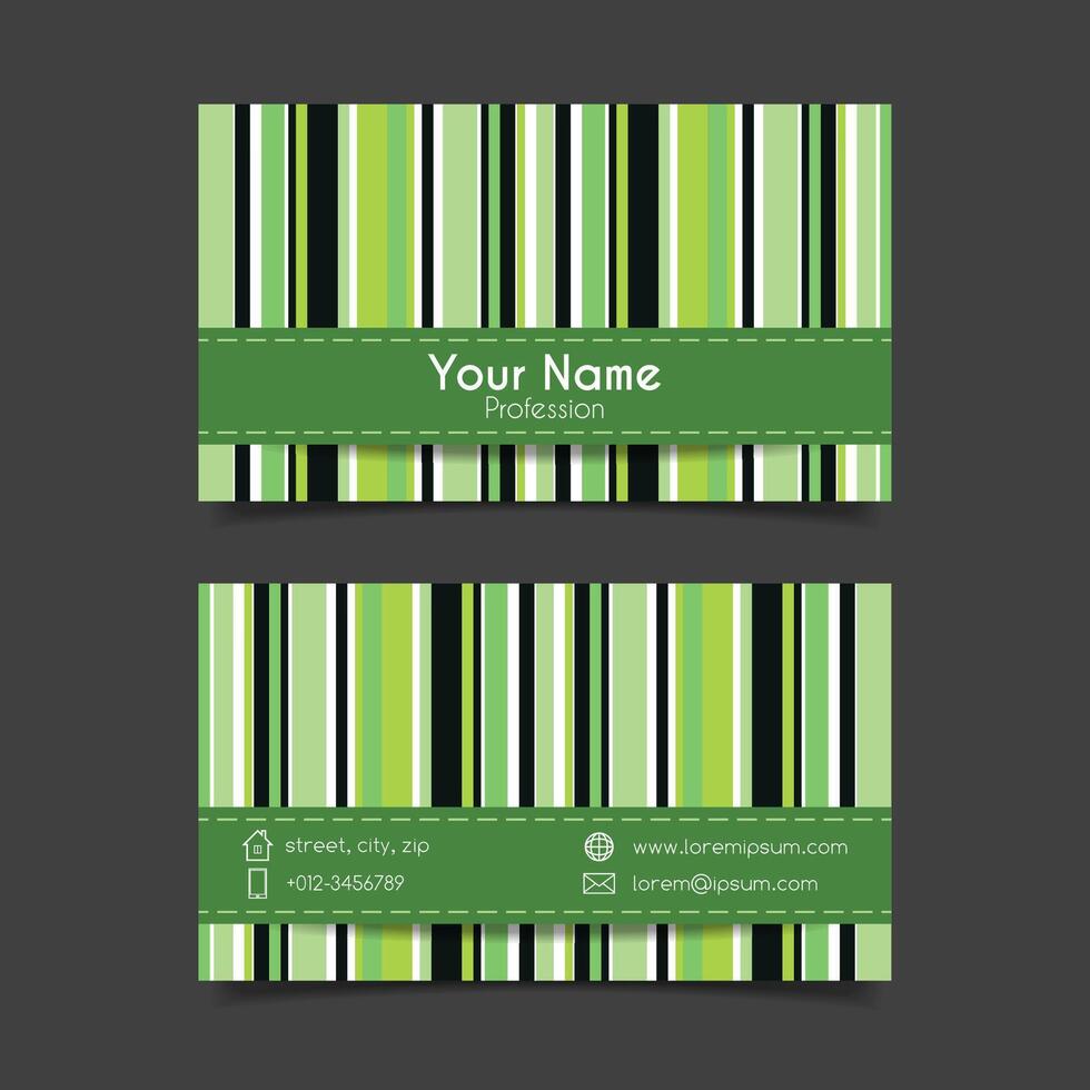 Business card template with green vertical stripes vector