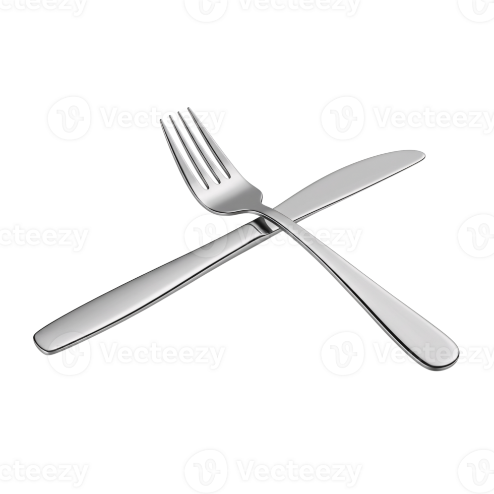 Stainless steel cutlery, crossed fork and knife. png
