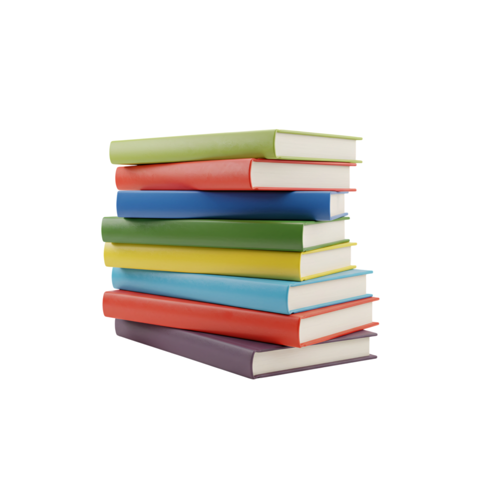 Stack of colorful hardcover books piled neatly, isolated on transparent background for education concept png
