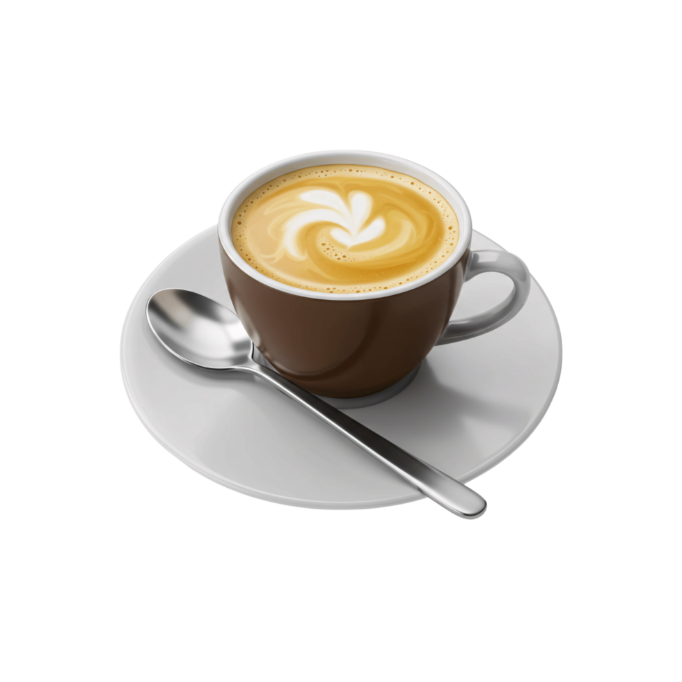 Aromatic latte in a brown ceramic mug. png