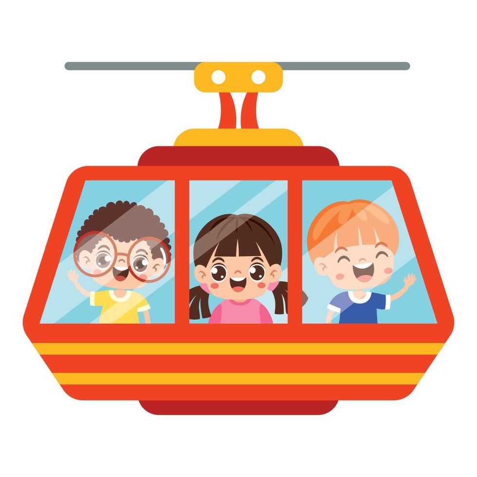 Kids Travelling By A Cablecar vector
