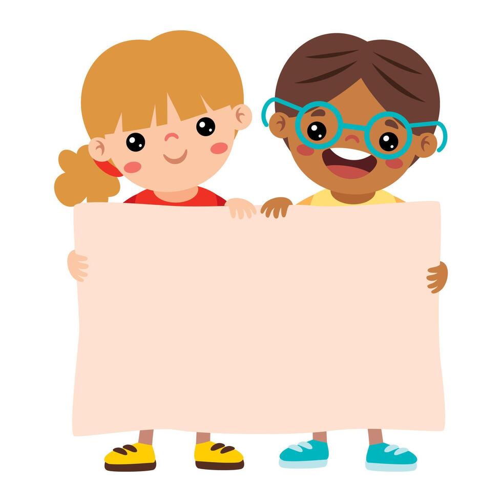 Funny Kids With Blank Banner vector