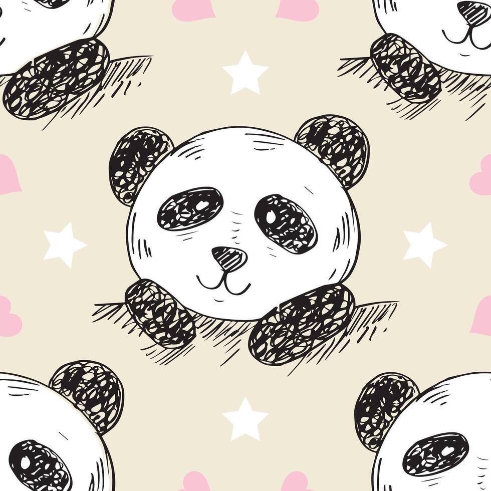 Seamless pattern with cute panda. vector