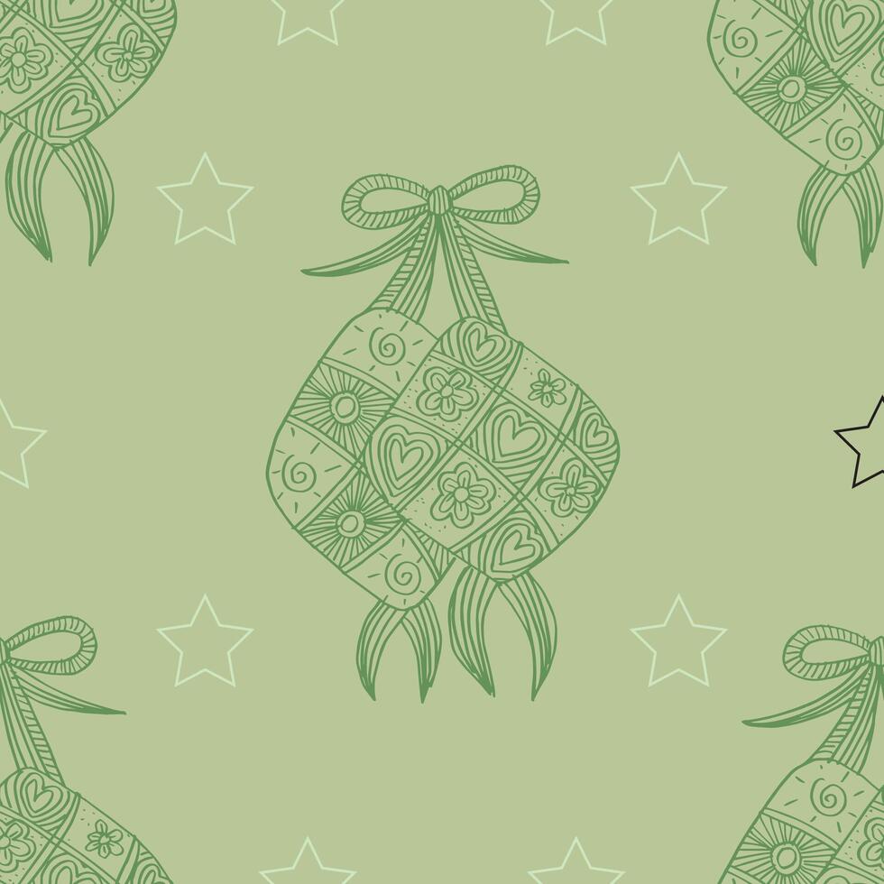 Seamless pattern with ketupat and stars. vector