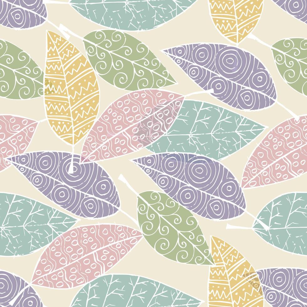 Seamless pattern with leaves on doodle style.. vector