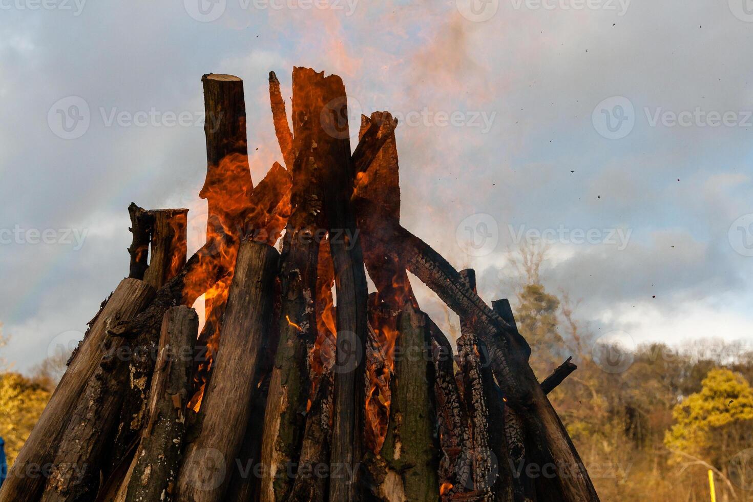 Beautiful fire macro flames on a campfire photo