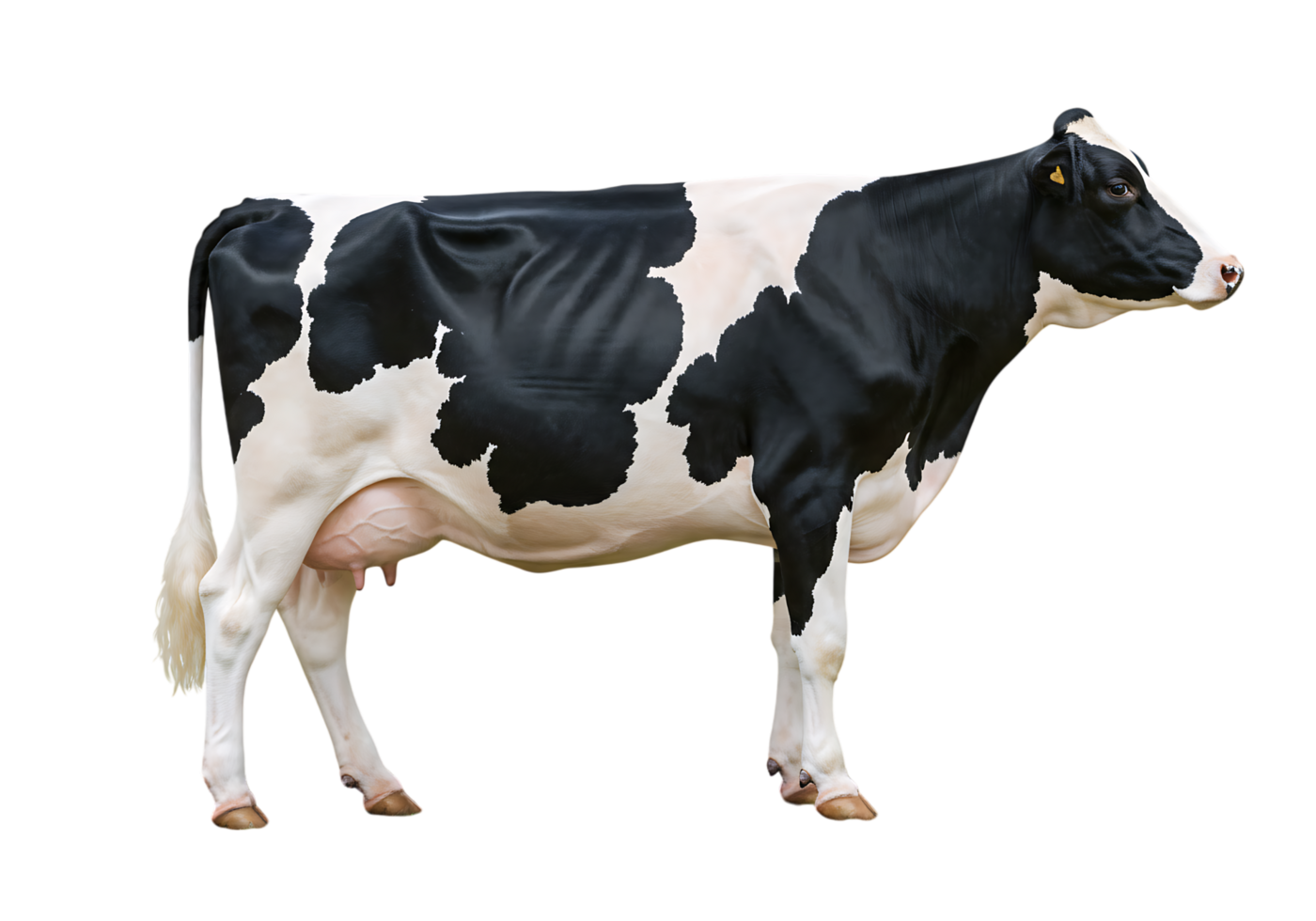 Realistic Holstein dairy cow on transparent background, ideal for farm, agriculture, milk production, rural lifestyle, and livestock-related visuals. png