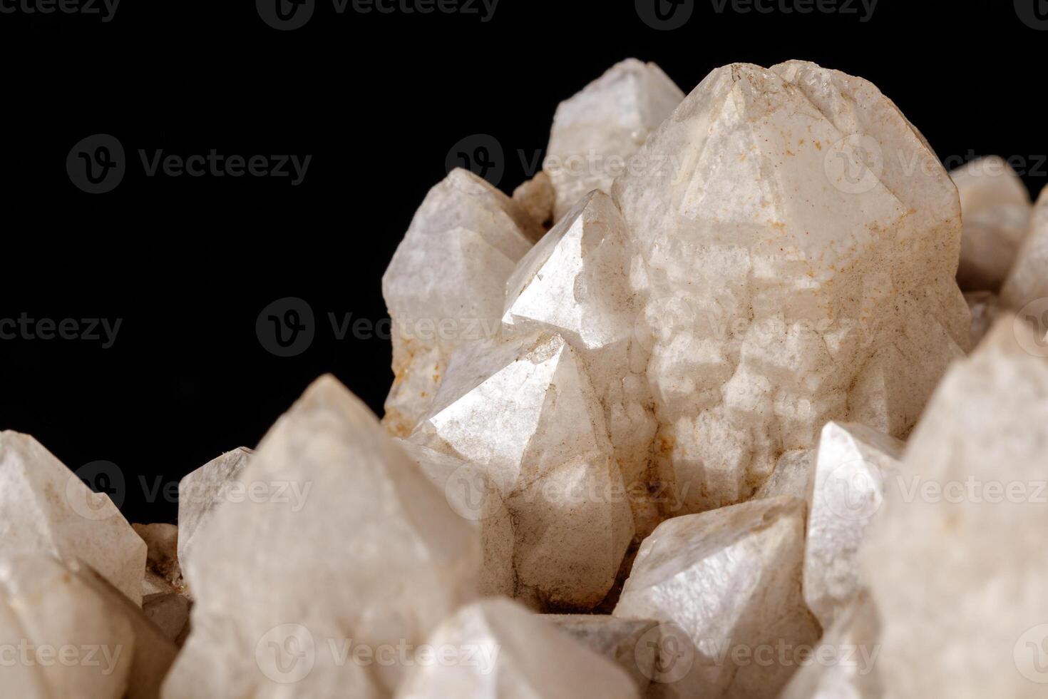 Mineral Snow quartz Crystals on Black Background photo