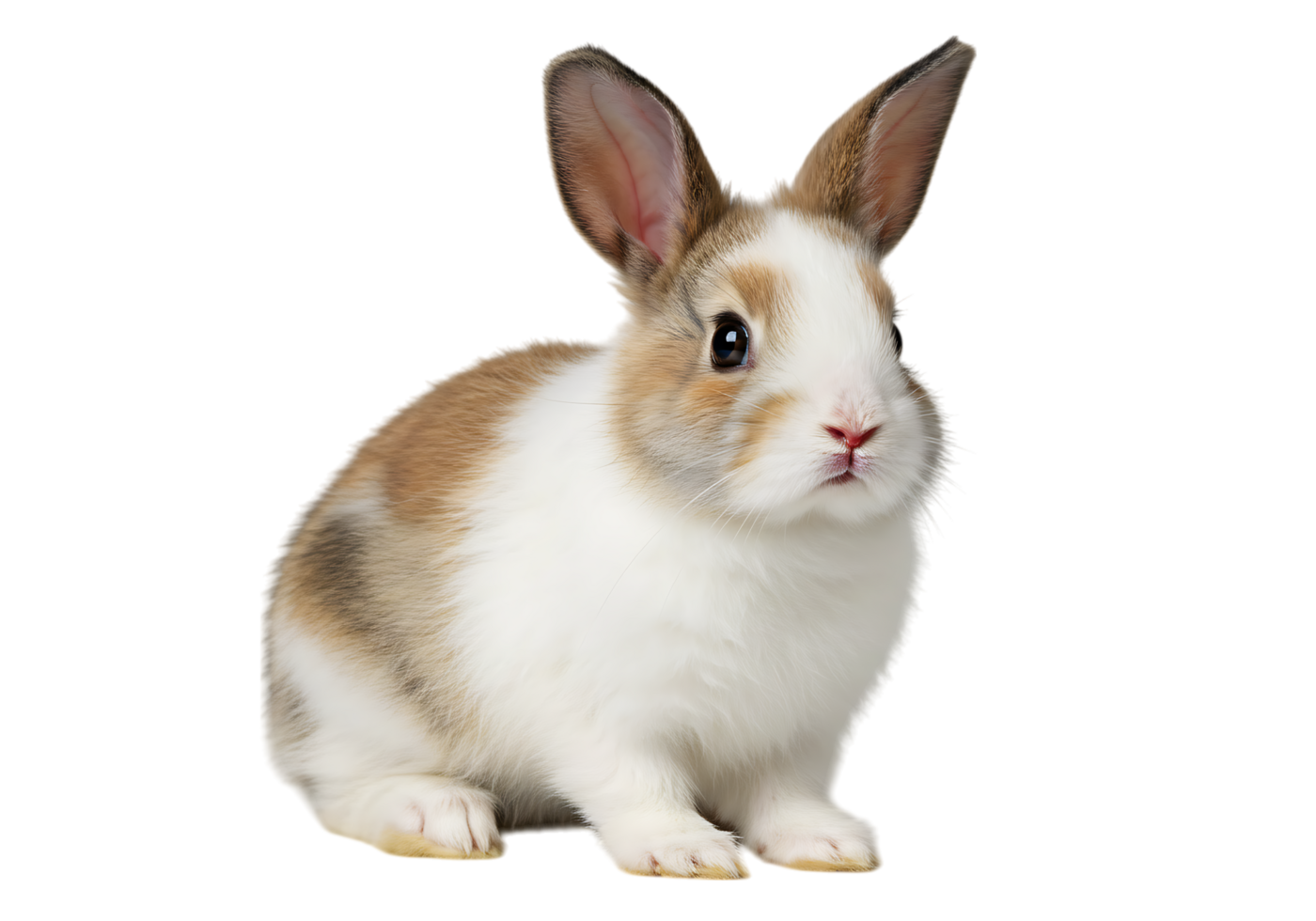 Adorable brown and white baby rabbit sitting on transparent background, perfect for Easter, pet themes, and nature-related creative designs. png