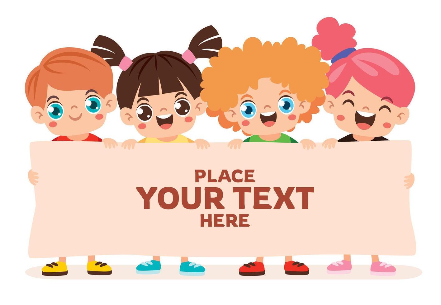 Kids With Blank Banner vector
