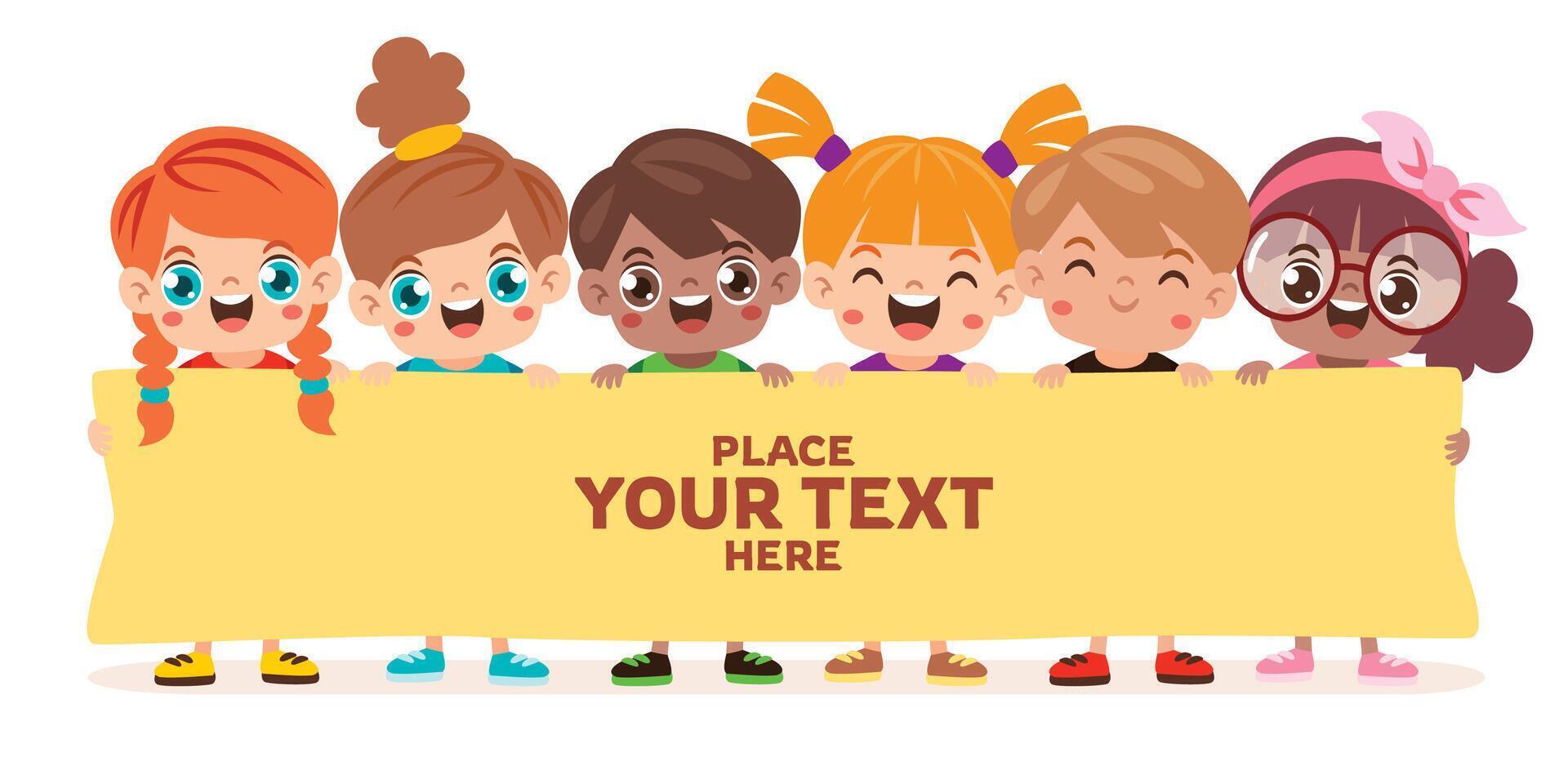 Cute Kids With Blank Banner vector