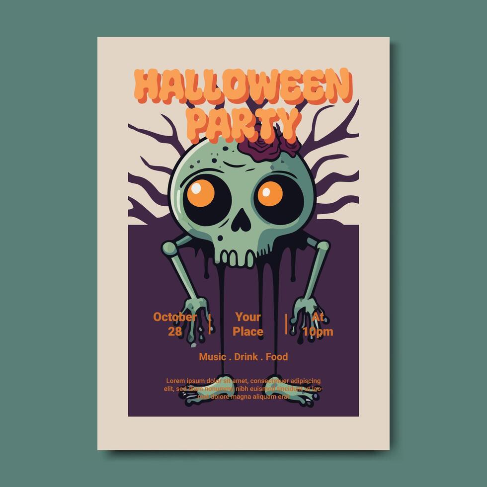 Halloween Party Poster with Skull Zombie vector