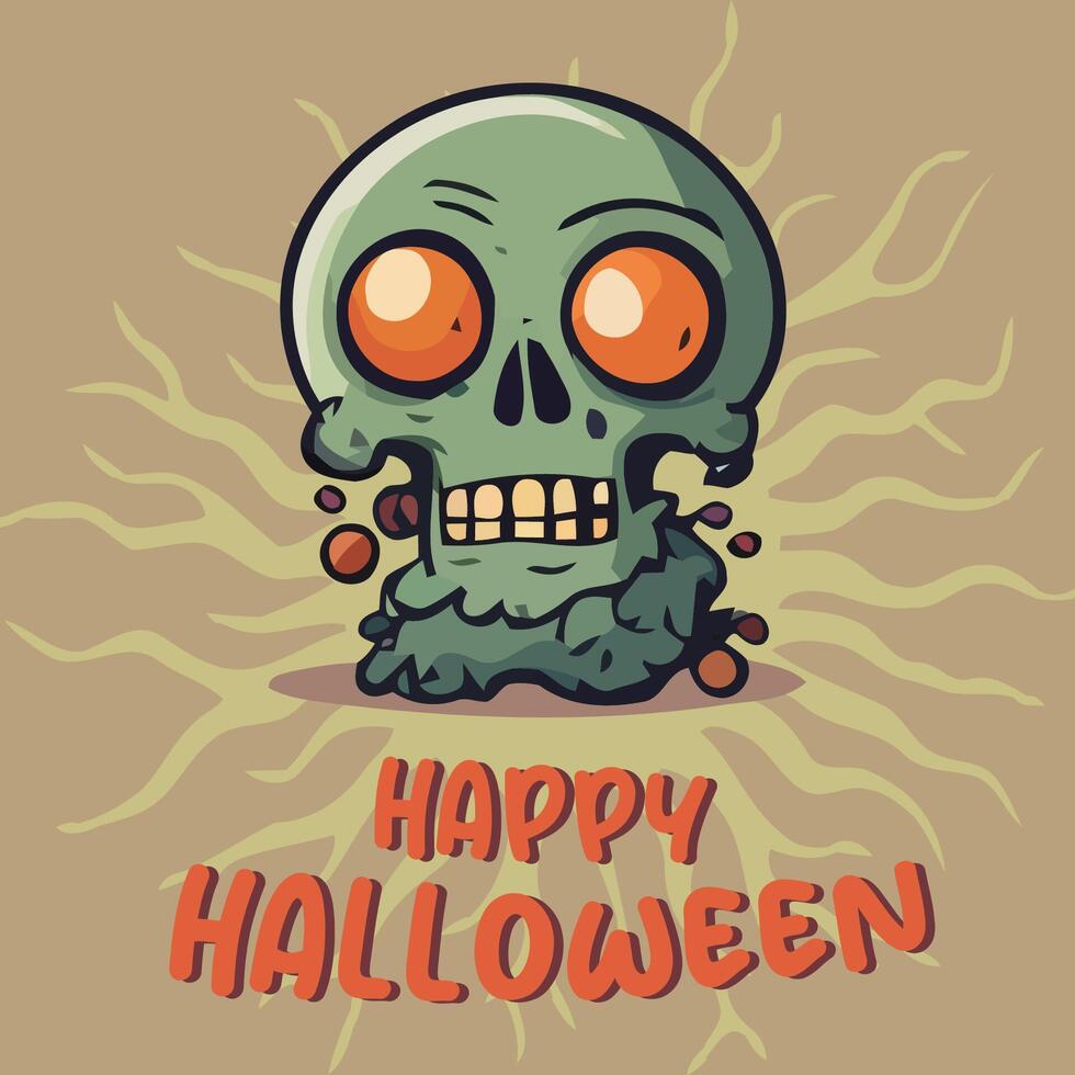 Happy Halloween Cartoon Zombie Skull vector