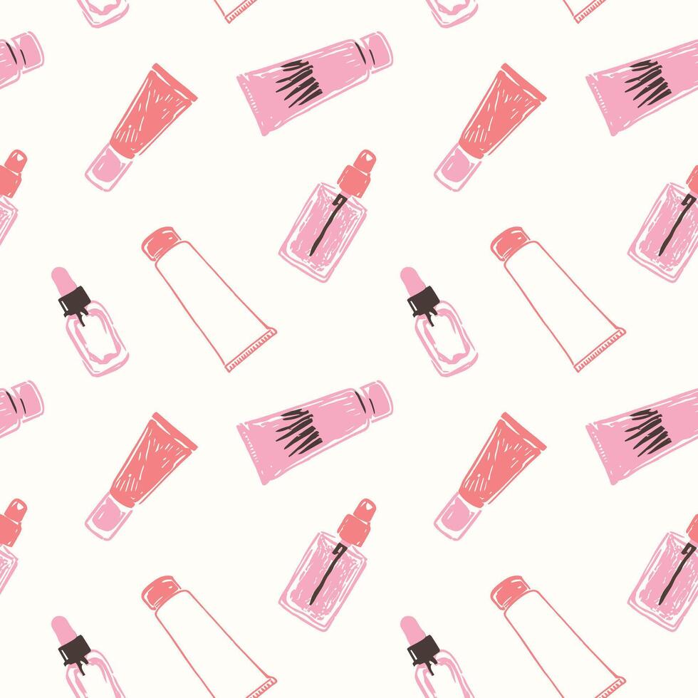 Cosmetics pattern design in pink color vector