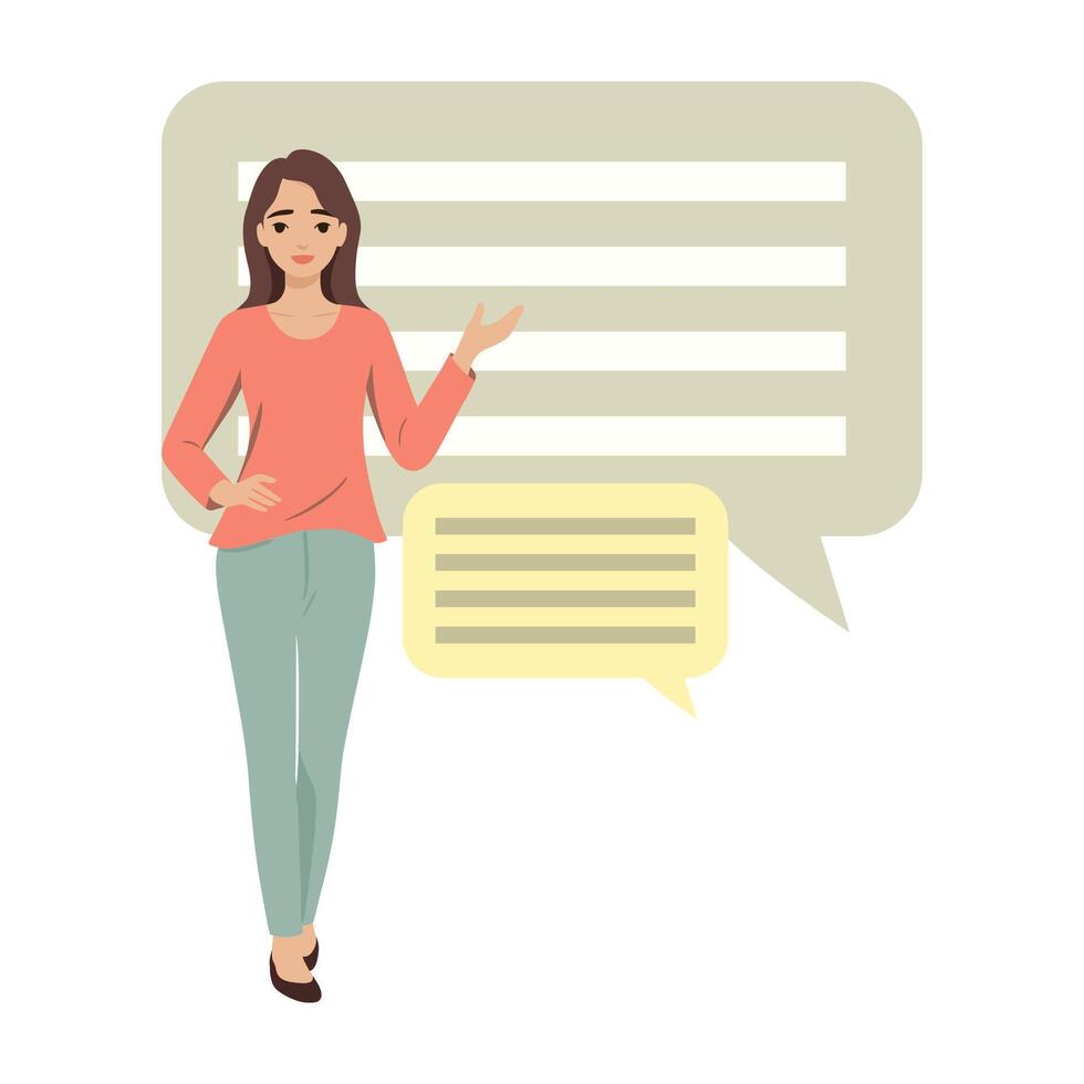 woman talking with speech bubbles on white background vector