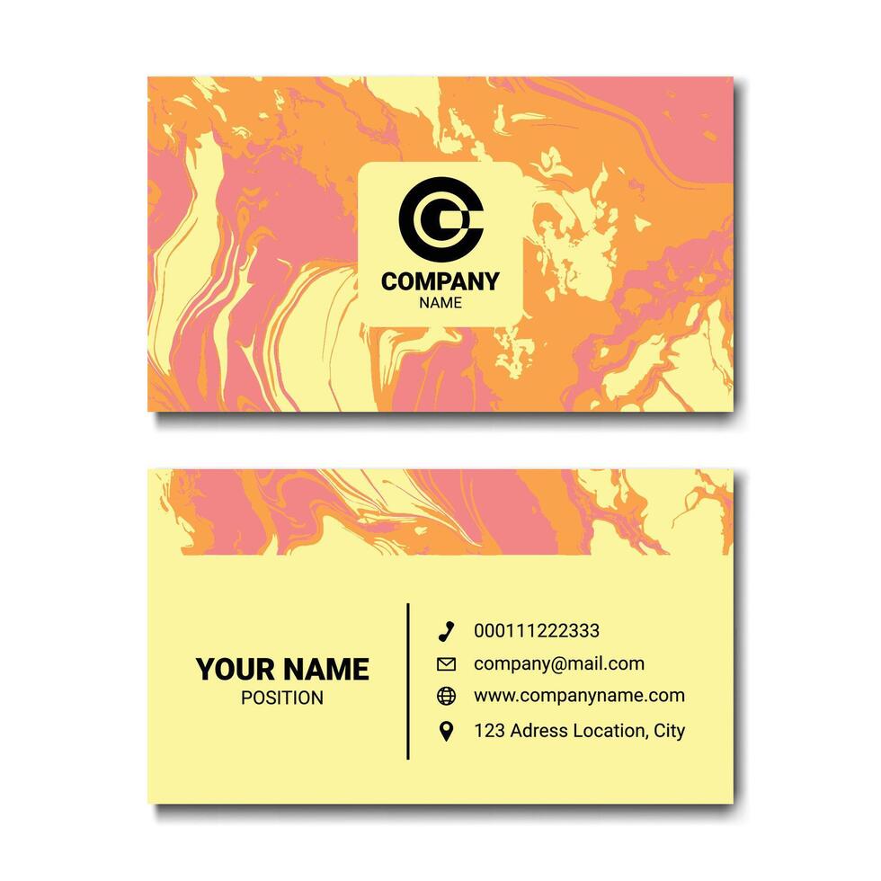 Stylish Business Card with Abstract Marble Texture in Orange, Yellow, and Pink vector