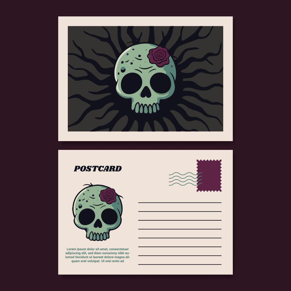 Spooky Skull Postcard Design Illustration vector