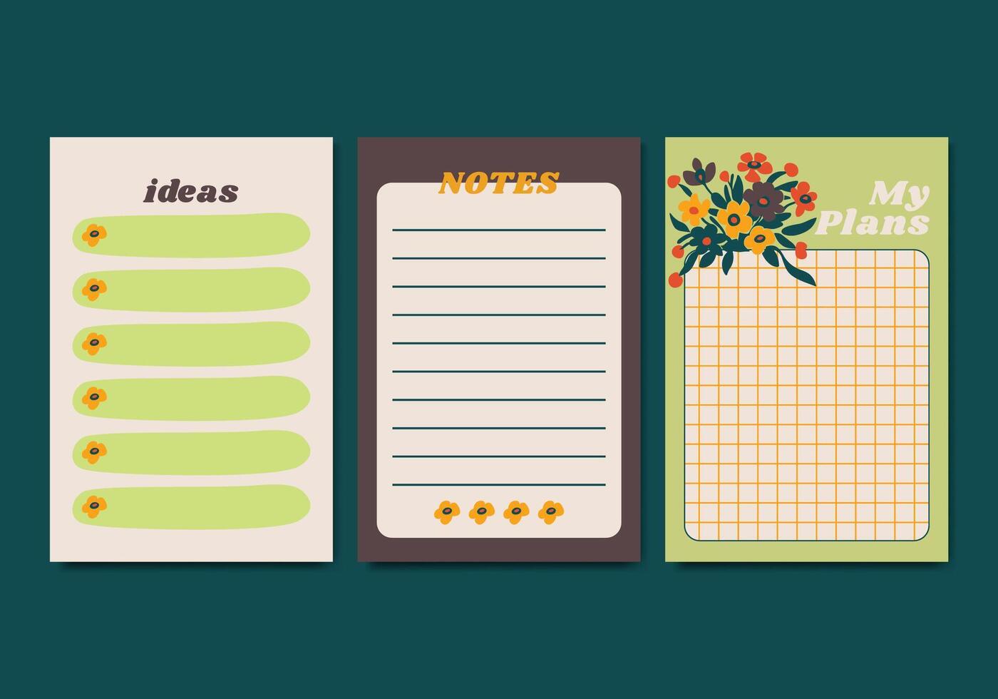 Collection of aesthetic planners notebook ideas and notes vector