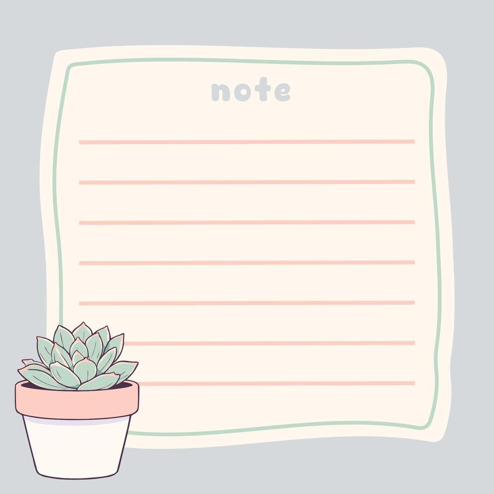 Cute Succulent Houseplant Grey Memo Note Design Template vector