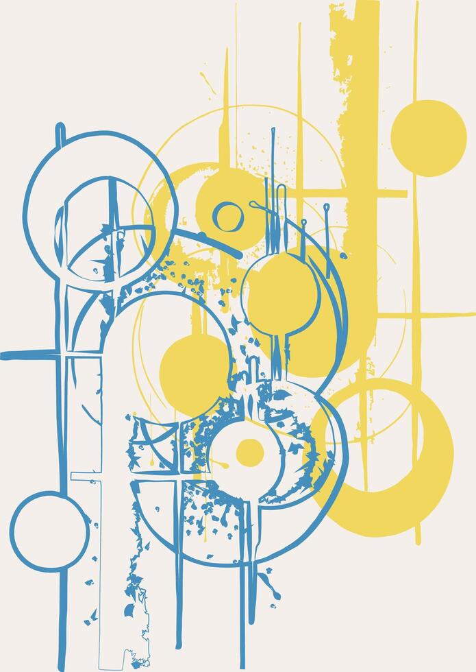 Geometric Abstract Composition in Blue and Yellow vector
