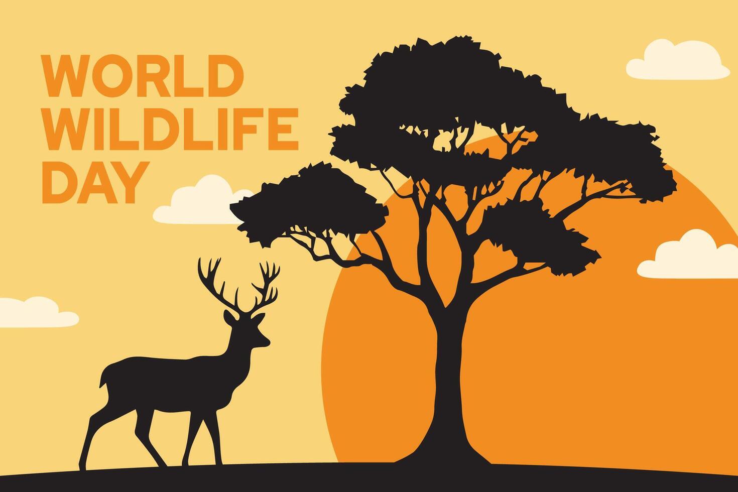 world wildlife day background with deer and tree vector