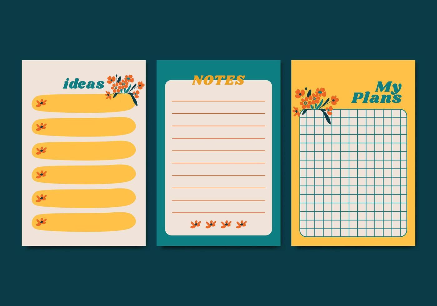 Collection of aesthetic planners, notebook, ideas and notes vector
