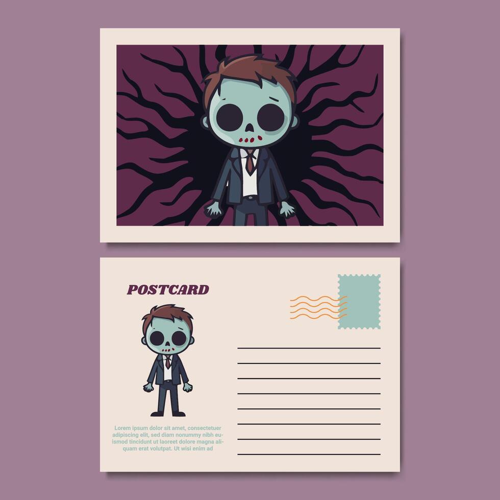 Cute Zombie Postcard Design Illustration vector