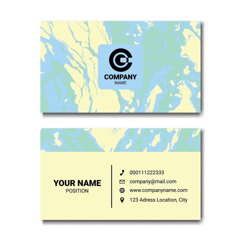 Creative Business Card Design with Marble Texture and Company Information vector