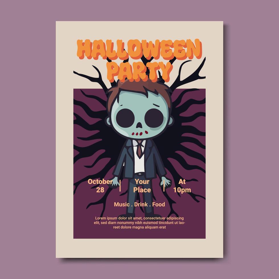 Halloween Party Invitation with Zombie Cartoon Character vector