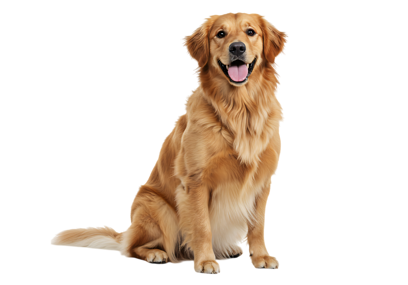 Friendly golden retriever dog sitting with a happy expression and fluffy fur on clear background png