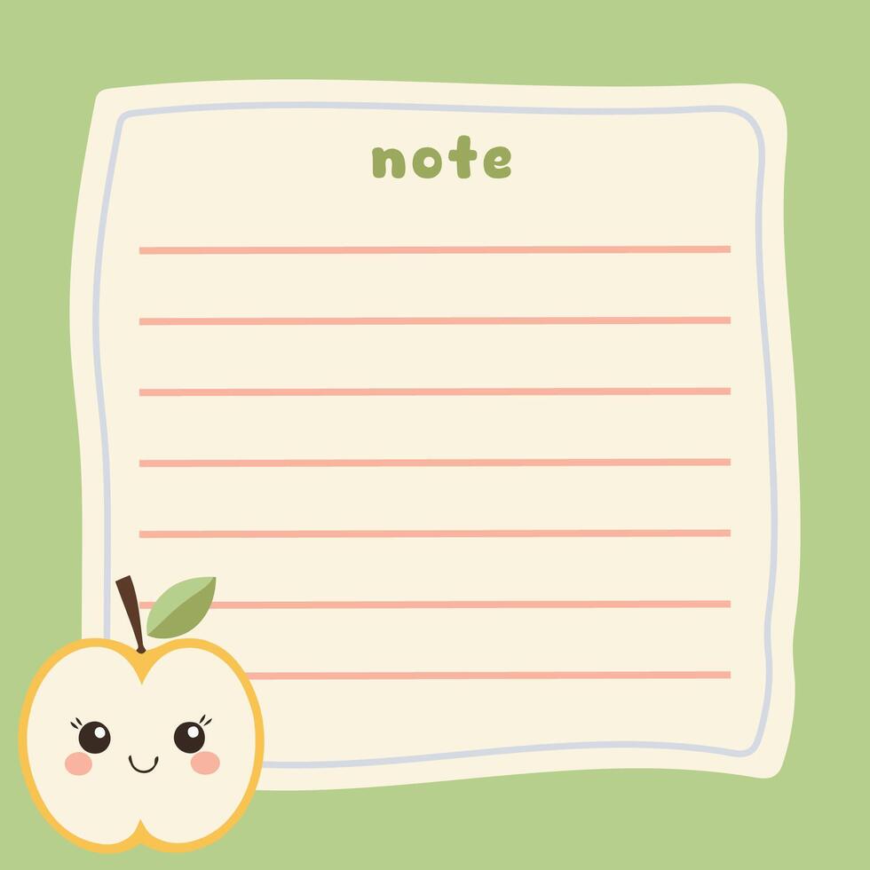 Cute Yellow Apple Note with a Happy Face on a Green Background vector