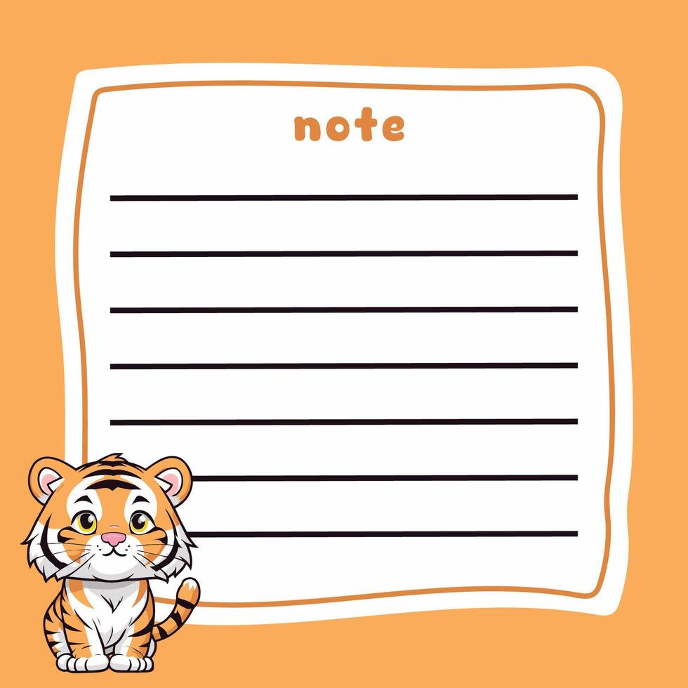 Cute Tiger Note Design Template vector