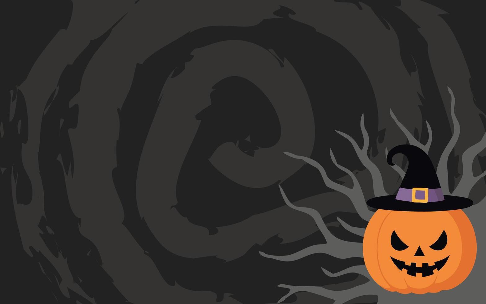 Halloween pumpkin with witch hat on spooky background vector