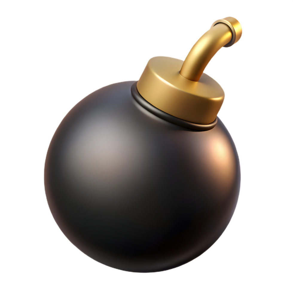 Cartoon Bomb Icon , Black Round Golden Fuse Explosive png