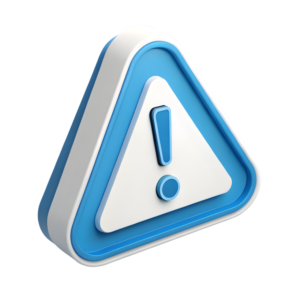3D Triangular Warning Sign Icon , Blue and White Exclamation Mark in Minimalist Design png